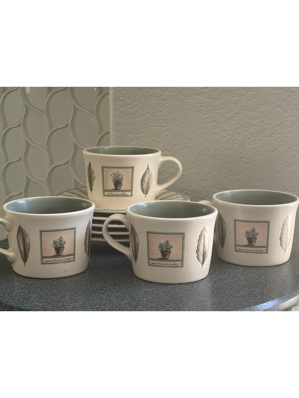8 Piece Pfaltzgraff Portfolio Naturewood Cups & Saucers Stoneware Set Of 4 Euc